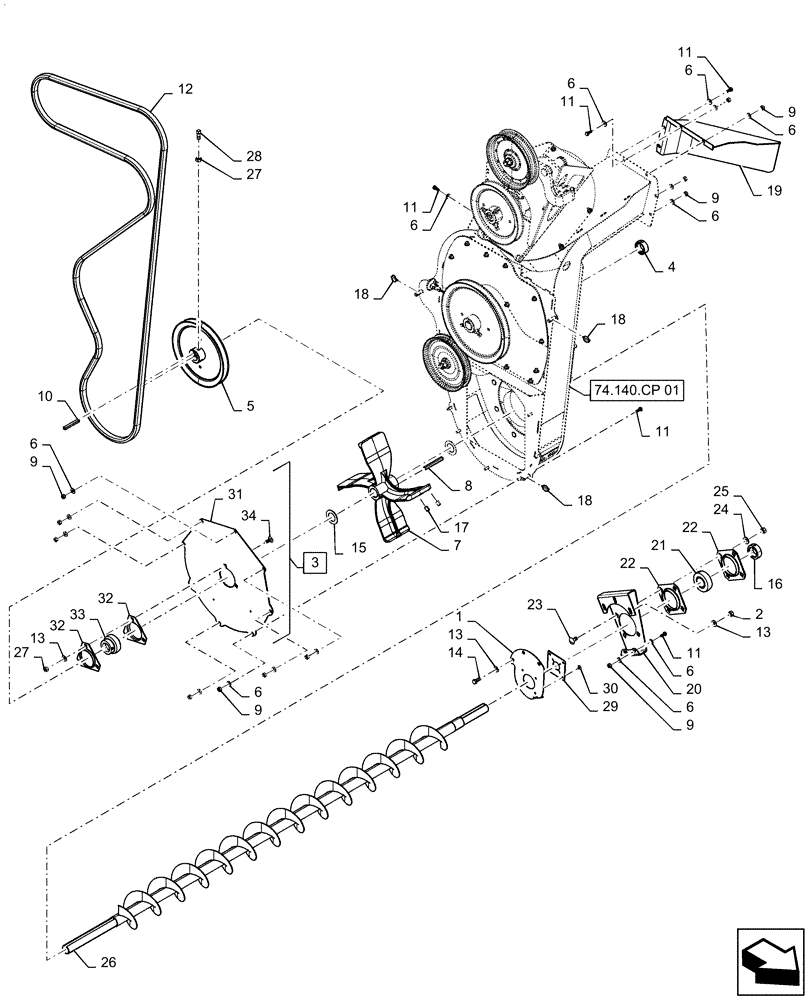 Схема запчастей Case IH 9240 - (74.140.CN) - VAR - 425198, 425199, 425513 - AUGER, DRIVE, TAILINGS DELIVERY (74) - CLEANING