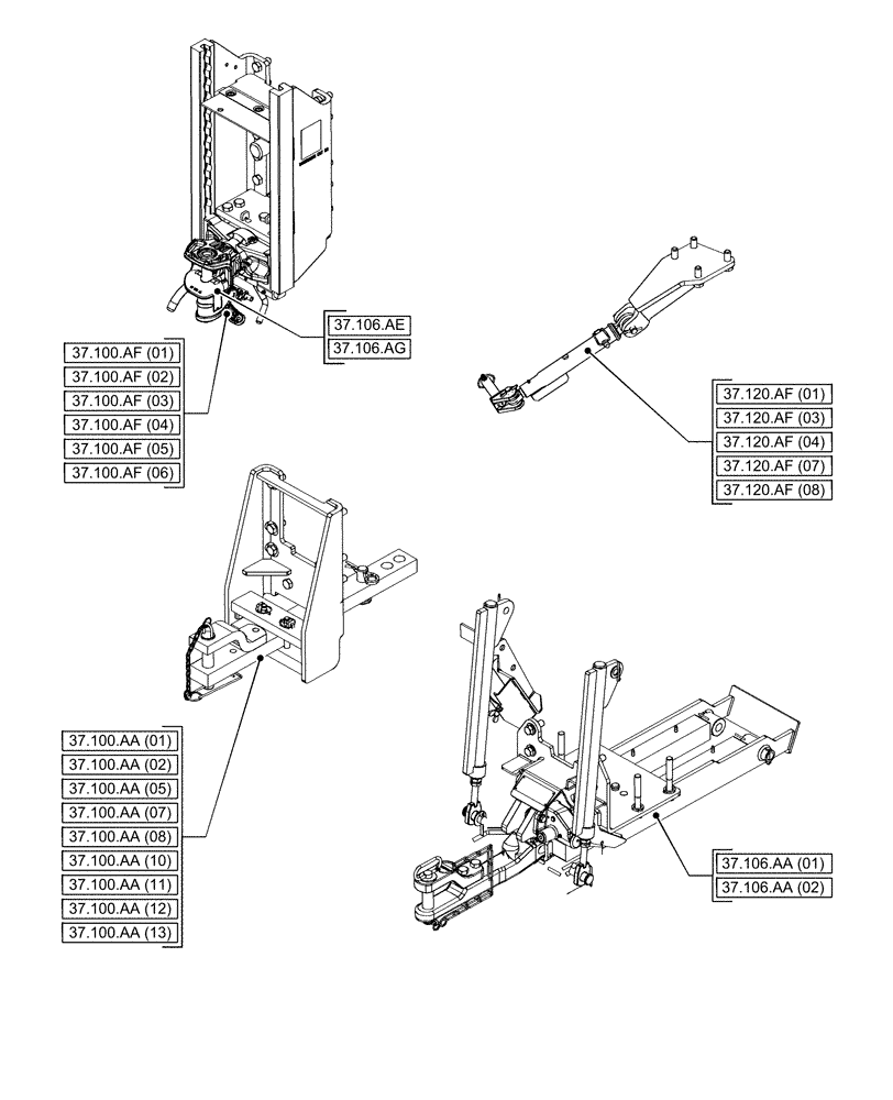 Схема запчастей Case IH PUMA 200 - (37.000.00[02]) - SECTION INDEX - HITCHES, DRAWBARS AND IMPLEMENT COUPLINGS (37) - HITCHES, DRAWBARS & IMPLEMENT COUPLINGS