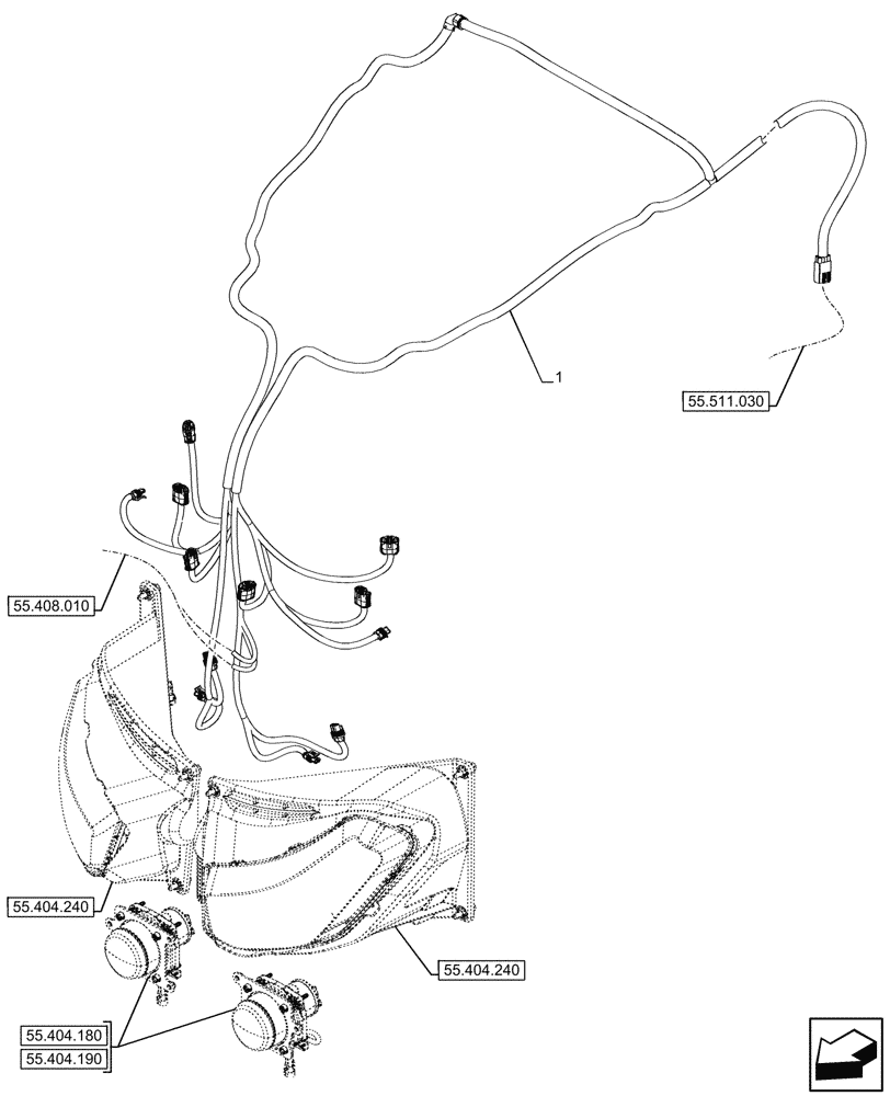 Схема запчастей Case IH OPTUM 300 CVT - (55.511.060) - HEADLIGHT, WIRE HARNESS (55) - ELECTRICAL SYSTEMS