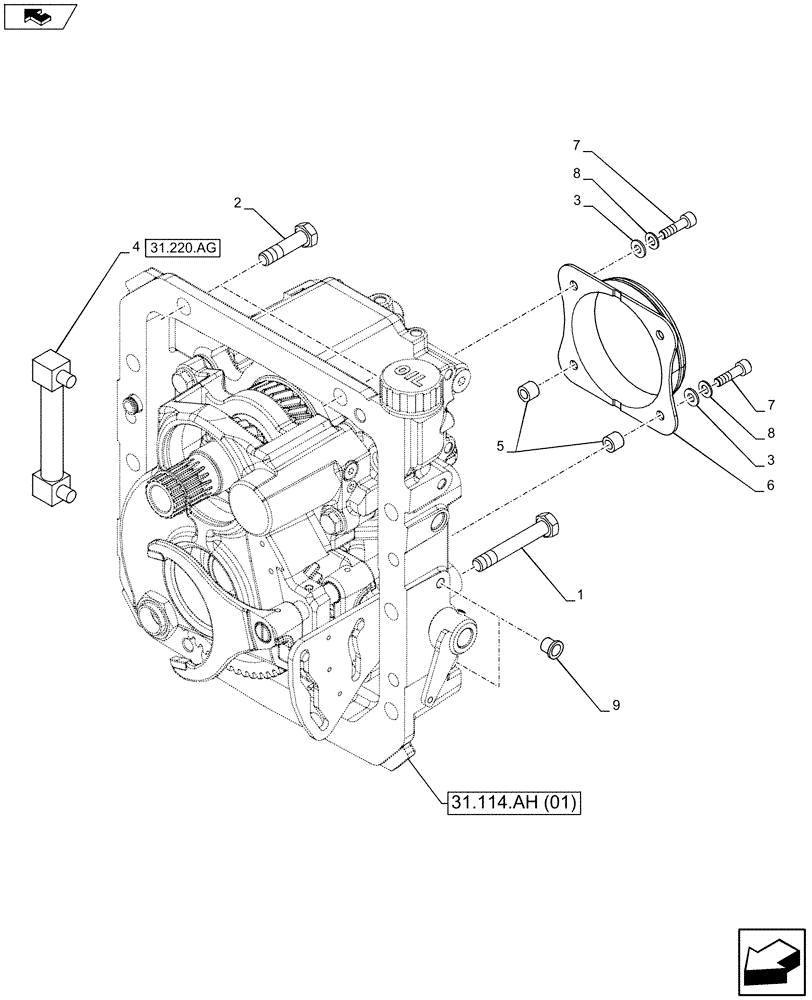 Схема запчастей Case IH FARMALL 105U - (31.114.AH[06]) - VAR - 390433 - PTO, COVERS - NA (31) - IMPLEMENT POWER TAKE OFF