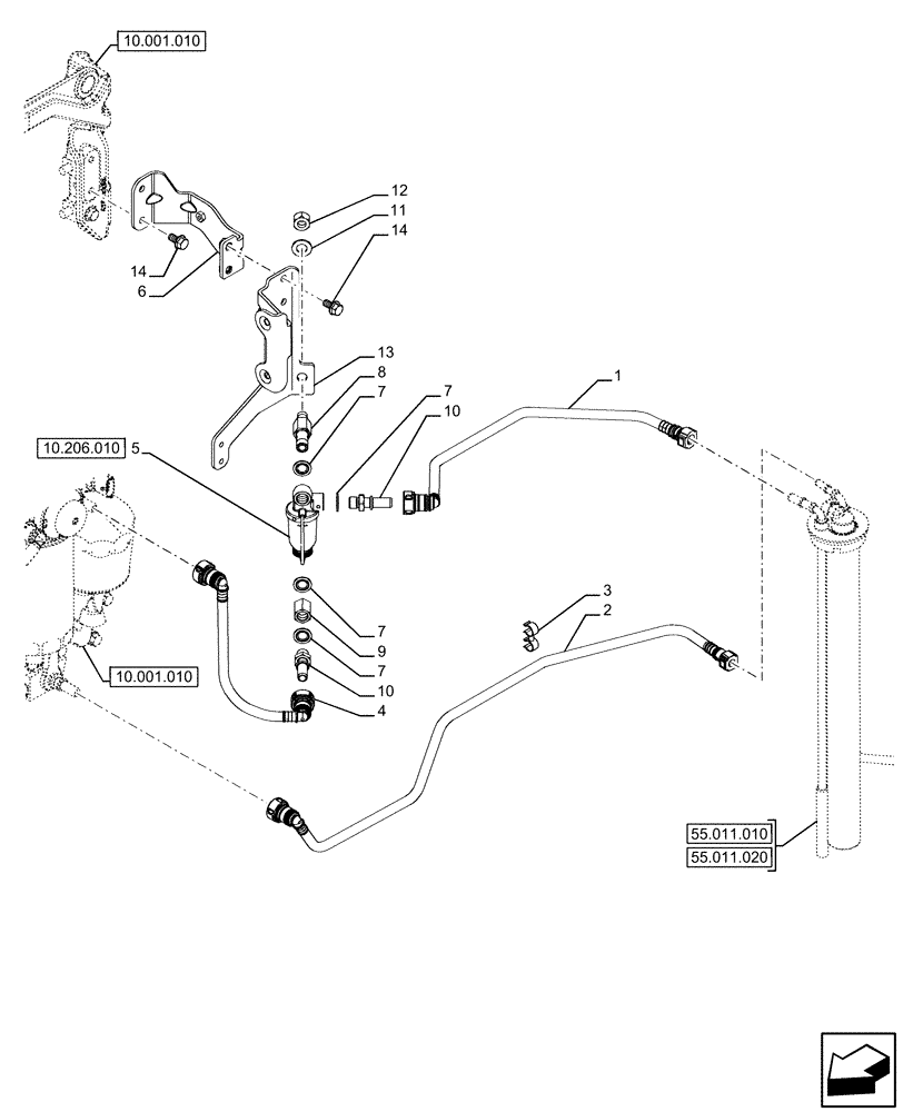 Схема запчастей Case IH FARMALL 120U - (10.216.060) - VAR - 336763, 336764, 390210 - FUEL TANK, FILTER & LINE (10) - ENGINE