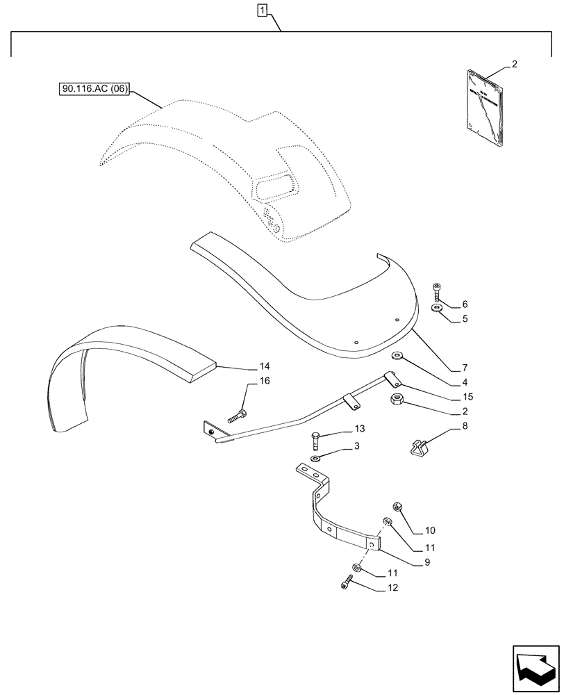 Схема запчастей Case IH PUMA 220 - (88.100.90[01]) - DIA KIT, REAR FENDER EXTENSION (88) - ACCESSORIES