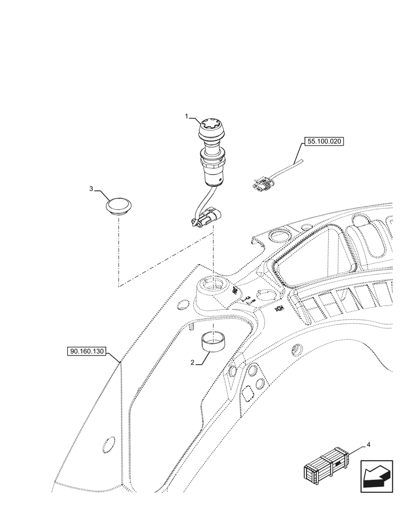 Схема запчастей Case IH FARMALL 120U - (55.522.030) - VAR - 744943, 758288, 758578 - FRONT PTO, CONTROL (55) - ELECTRICAL SYSTEMS