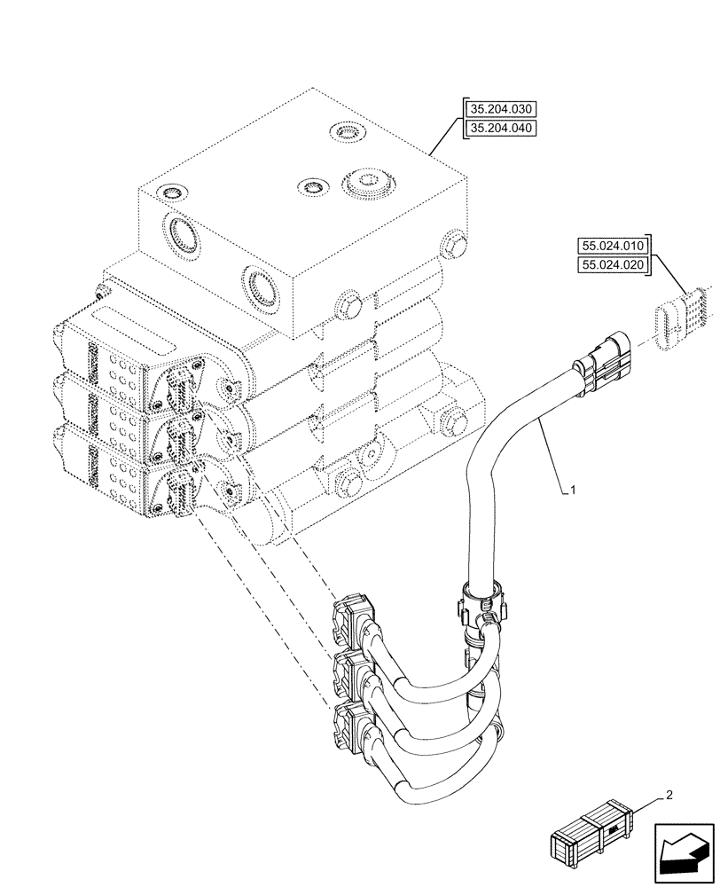 Схема запчастей Case IH OPTUM 300 CVT - (55.035.020) - VAR - 758064, 758066 - REMOTE CONTROL VALVE (55) - ELECTRICAL SYSTEMS