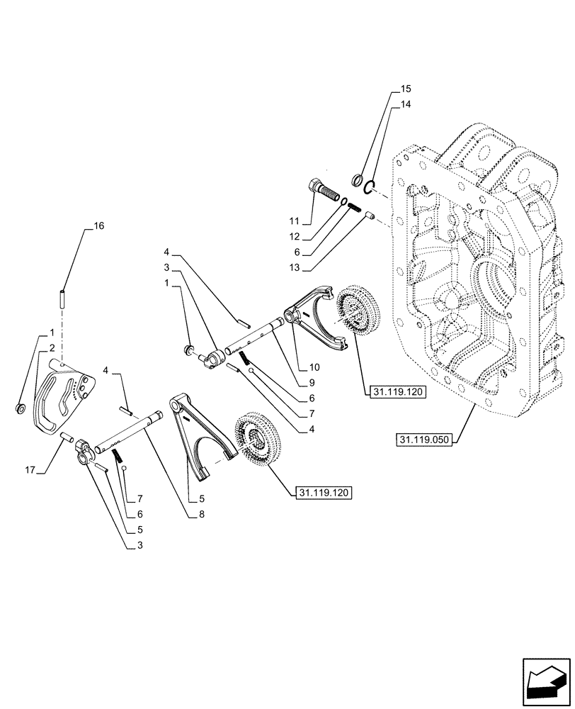 Схема запчастей Case IH OPTUM 270 CVT - (31.119.110) - VAR - 758794 - PTO 540/540E/1000/1000E RPM, SELECTOR (31) - IMPLEMENT POWER TAKE OFF