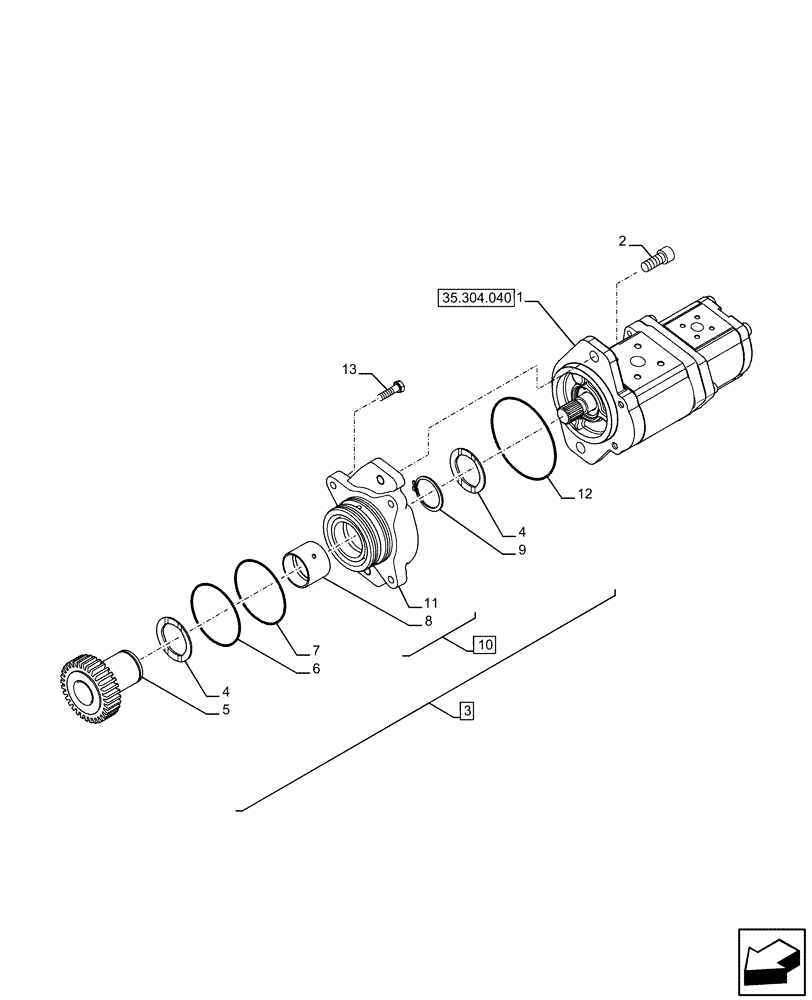 Схема запчастей Case IH FARMALL 120U - (35.304.030) - VAR - 334119 - PUMP 80LT (32CC/16CC) (35) - HYDRAULIC SYSTEMS