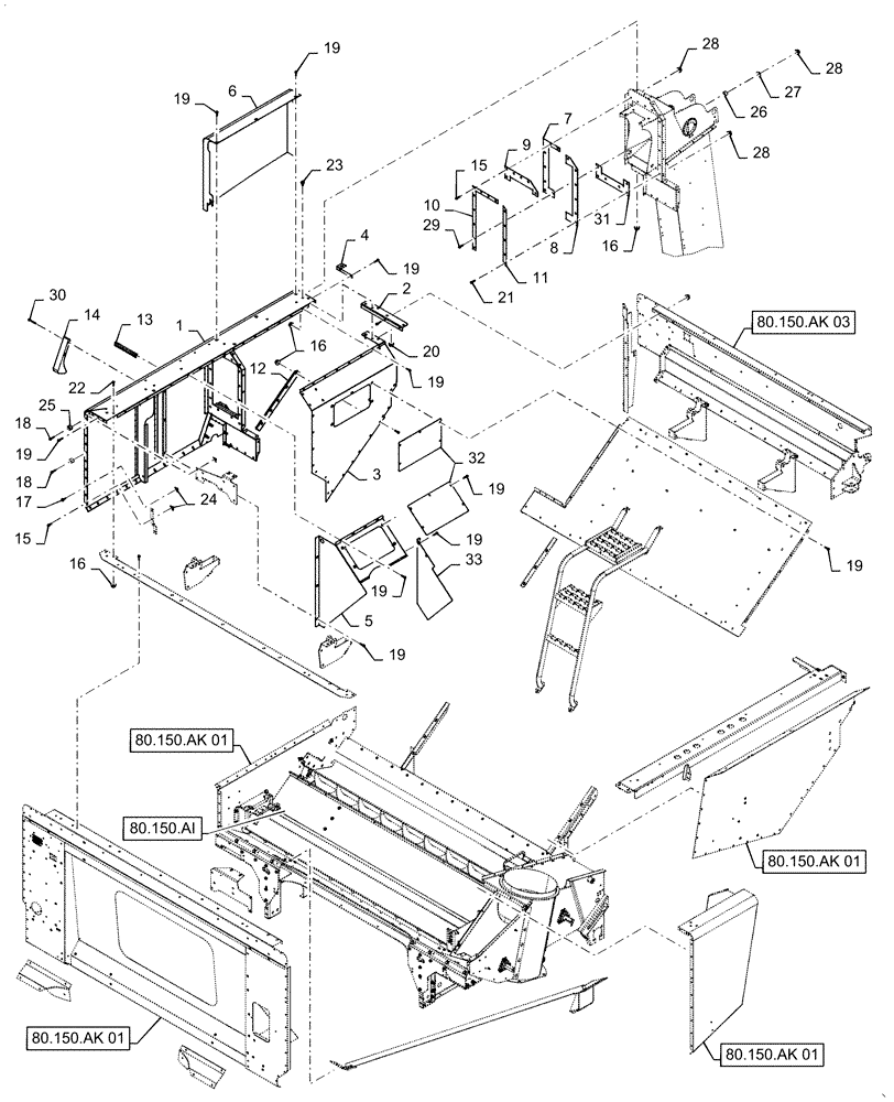 Схема запчастей Case IH 5140 - (80.150.AK[02]) - GRAIN TANK, SIDE PANEL, RH (80) - CROP STORAGE/UNLOADING