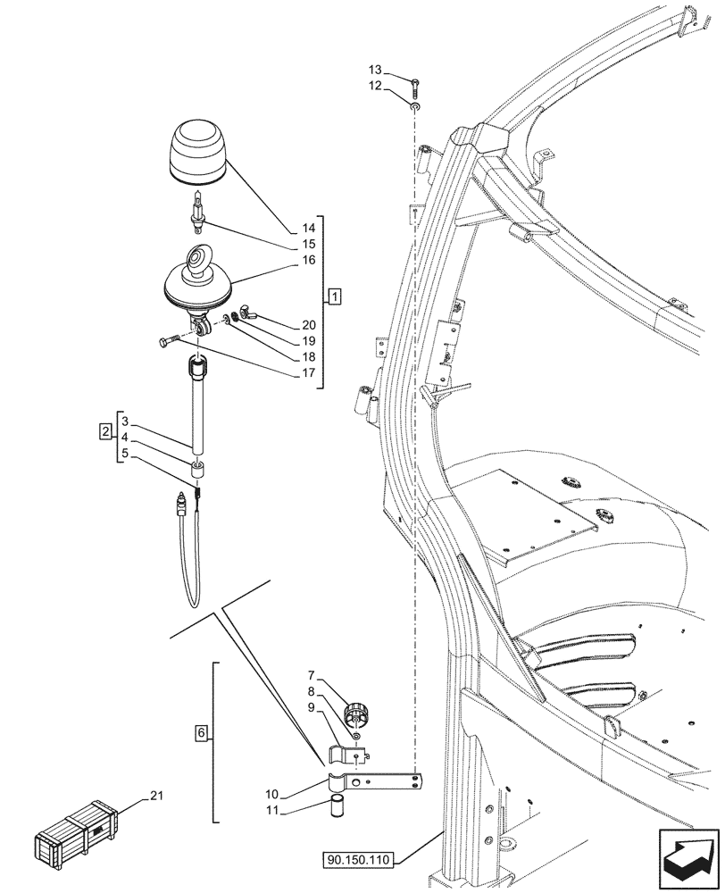 Схема запчастей Case IH OPTUM 300 CVT - (55.404.020) - VAR - 758168, 758169 - BEACON, RH (55) - ELECTRICAL SYSTEMS