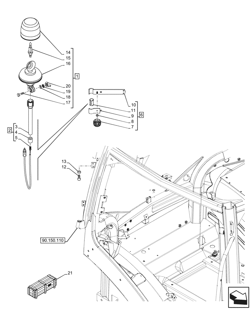 Схема запчастей Case IH OPTUM 270 CVT - (55.404.010) - VAR - 758167, 758169 - BEACON, LH (55) - ELECTRICAL SYSTEMS