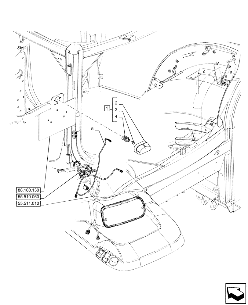 Схема запчастей Case IH OPTUM 270 CVT - (55.404.230) - LICENSE PLATE LIGHT (55) - ELECTRICAL SYSTEMS