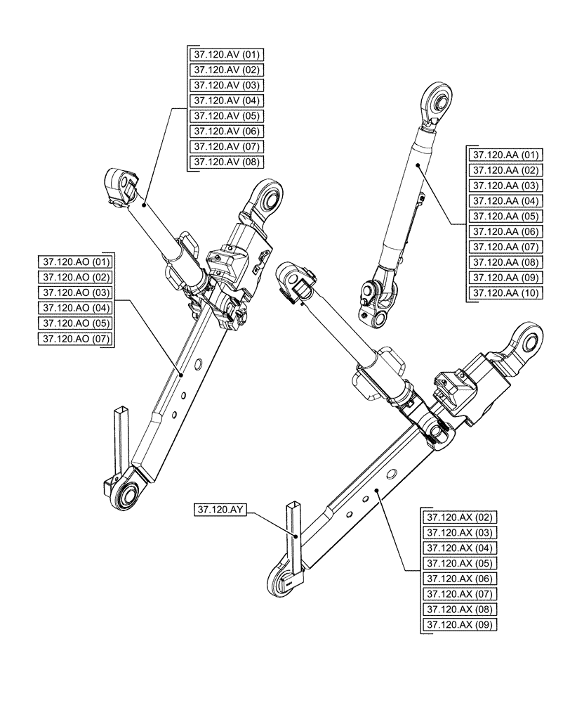 Схема запчастей Case IH PUMA 200 - (37.000.00[01]) - SECTION INDEX - HITCHES, DRAWBARS AND IMPLEMENT COUPLINGS (37) - HITCHES, DRAWBARS & IMPLEMENT COUPLINGS