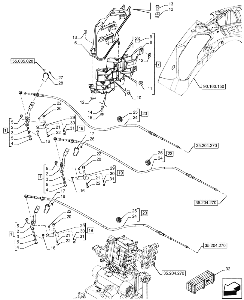 Схема запчастей Case IH FARMALL 110U - (35.204.300) - VAR - 758295 - 3 REMOTE CONTROL VALVES, REAR, W/ DIVERTER (35) - HYDRAULIC SYSTEMS