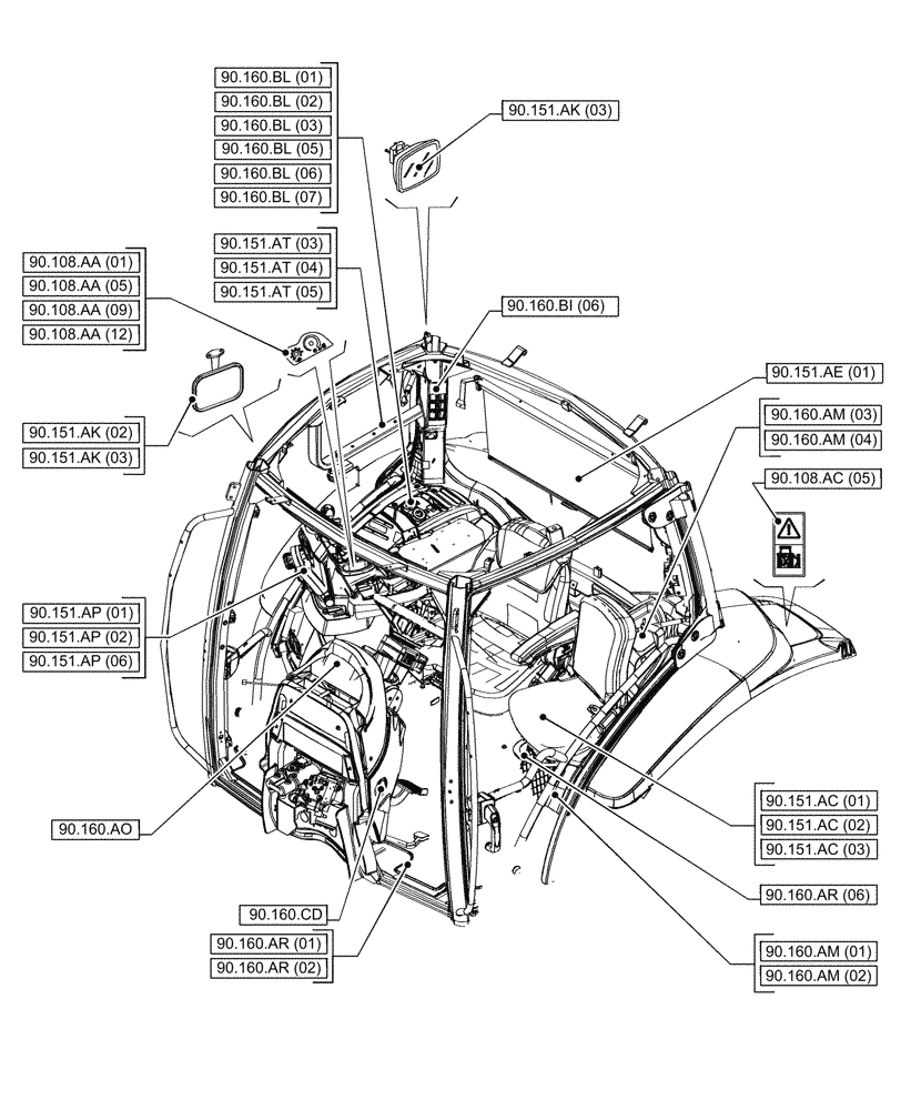 Схема запчастей Case IH PUMA 185 - (00.000.90[02]) - PICTORIAL INDEX - PLATFORM, CAB, BODYWORK AND DECALS (00) - GENERAL & PICTORIAL INDEX