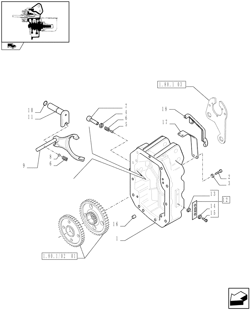 Схема запчастей Case IH PUMA 195 - (1.80.1/02[03]) - (VAR.336) POWER TAKE-OFF 1000E/1000 RPM - COVER AND ENGAGEMENT (07) - HYDRAULIC SYSTEM