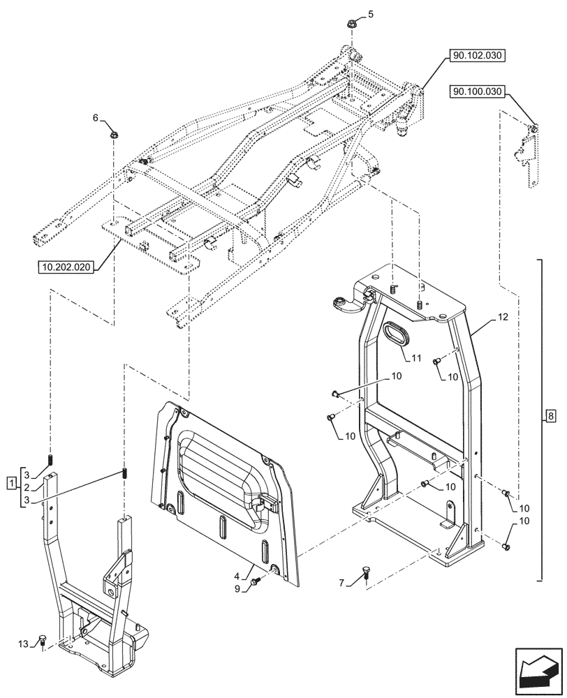 Схема запчастей Case IH OPTUM 270 CVT - (90.102.020) - VAR - 391215, 391216, 391217, 758207, 758208, 758209, 758210, 758211 - ENGINE HOOD, SUPPORT (90) - PLATFORM, CAB, BODYWORK AND DECALS