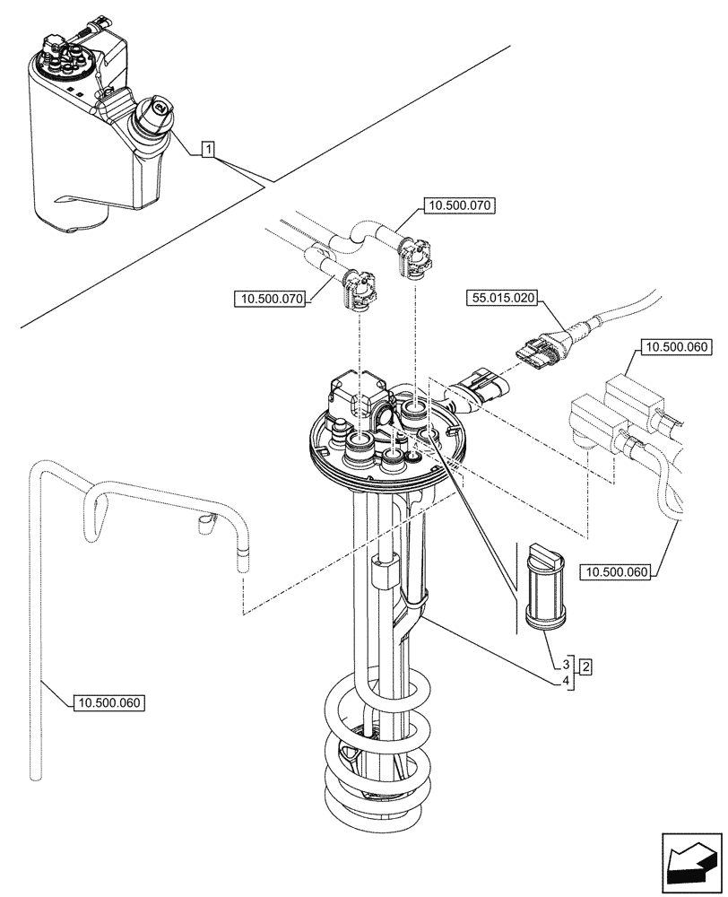 Схема запчастей Case IH FARMALL 120U - (55.988.010) - VAR - 390210 - DEF/ADBLUE™ TANK, LEVEL, SENSOR (55) - ELECTRICAL SYSTEMS