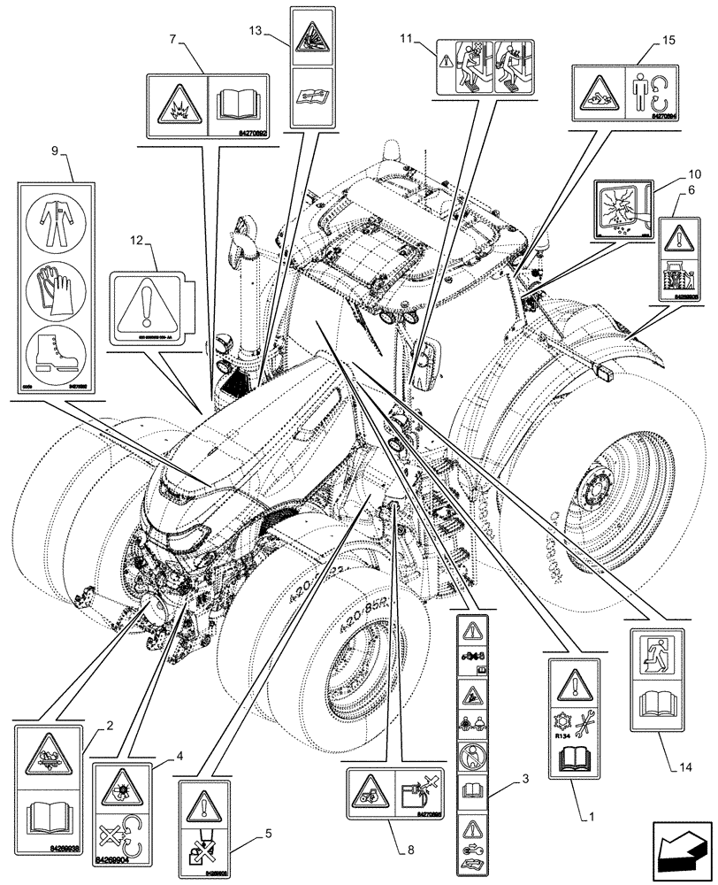 Схема запчастей Case IH OPTUM 270 CVT - (90.108.080) - WARNING DECAL (90) - PLATFORM, CAB, BODYWORK AND DECALS
