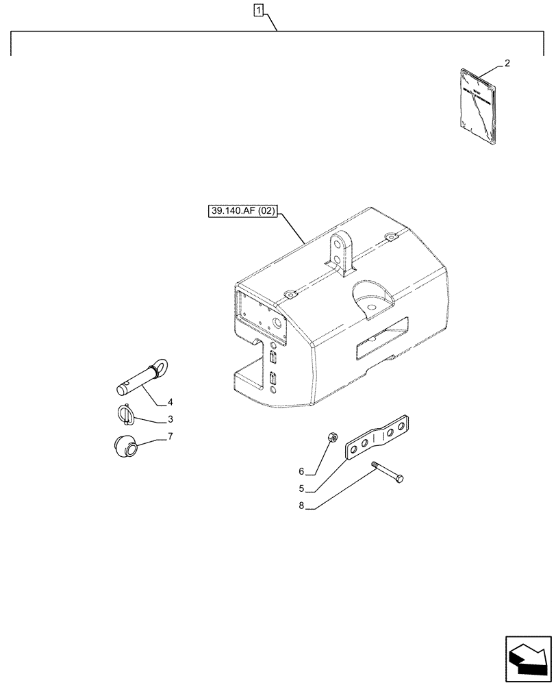 Схема запчастей Case IH PUMA 240 CVT - (88.100.39[02]) - DIA KIT, WEIGHT, W/ INTEGRATED TOW HOOK (1000 KG) (88) - ACCESSORIES