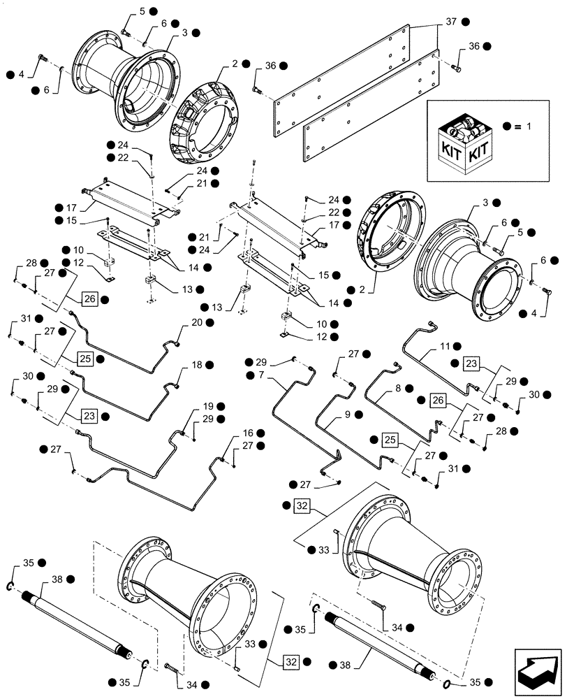 Схема запчастей Case IH MAGNUM 310 - (44.511.AD[03]) - KIT, SPACER, 132 INCH TREAD (44) - WHEELS