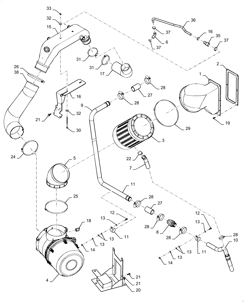 Схема запчастей Case IH 8120 - (10.254.09(02)) - AIR INTAKE-ENGINE-8120 UPDATE W/PRECLEANER (10) - ENGINE