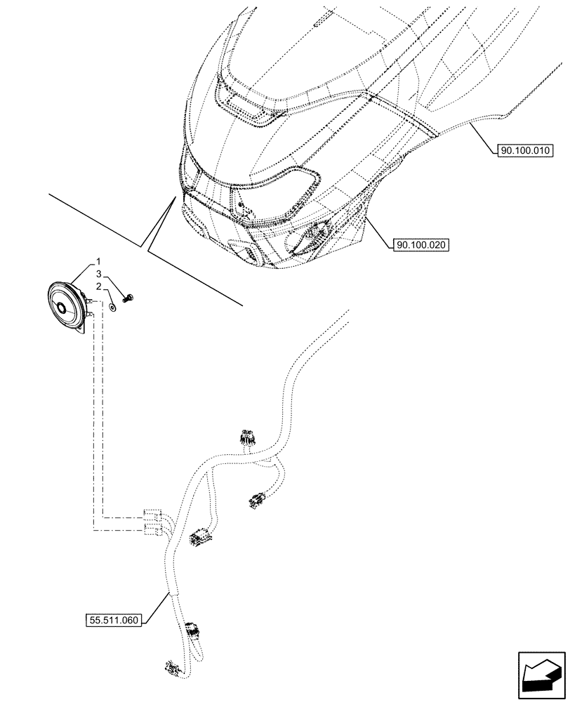 Схема запчастей Case IH OPTUM 270 CVT - (55.408.010) - VAR - 391216, 758207, 758208, 758210 - HORN (55) - ELECTRICAL SYSTEMS