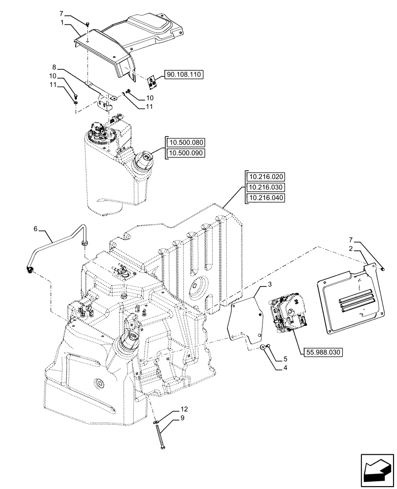 Схема запчастей Case IH FARMALL 120U - (10.216.040) - VAR - 336763, 336764, 390210 - FUEL TANK (10) - ENGINE