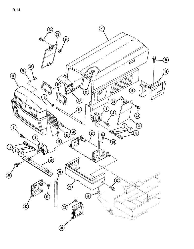 Схема запчастей Case IH 265 - (9-14) - HOOD, PANELS, GRILLE AND SUPPORTS (09) - CHASSIS/ATTACHMENTS