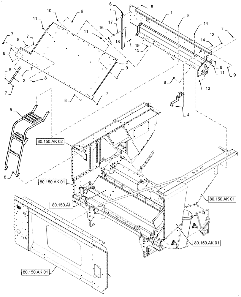 Схема запчастей Case IH 5140 - (80.150.AK[03]) - GRAIN TANK, REAR (80) - CROP STORAGE/UNLOADING