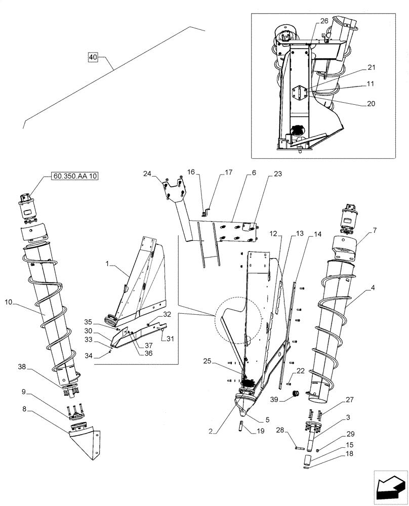 Схема запчастей Case IH A8800 - (60.350.AA[12]) - CROPDIVIDERS SR, RH (60) - PRODUCT FEEDING