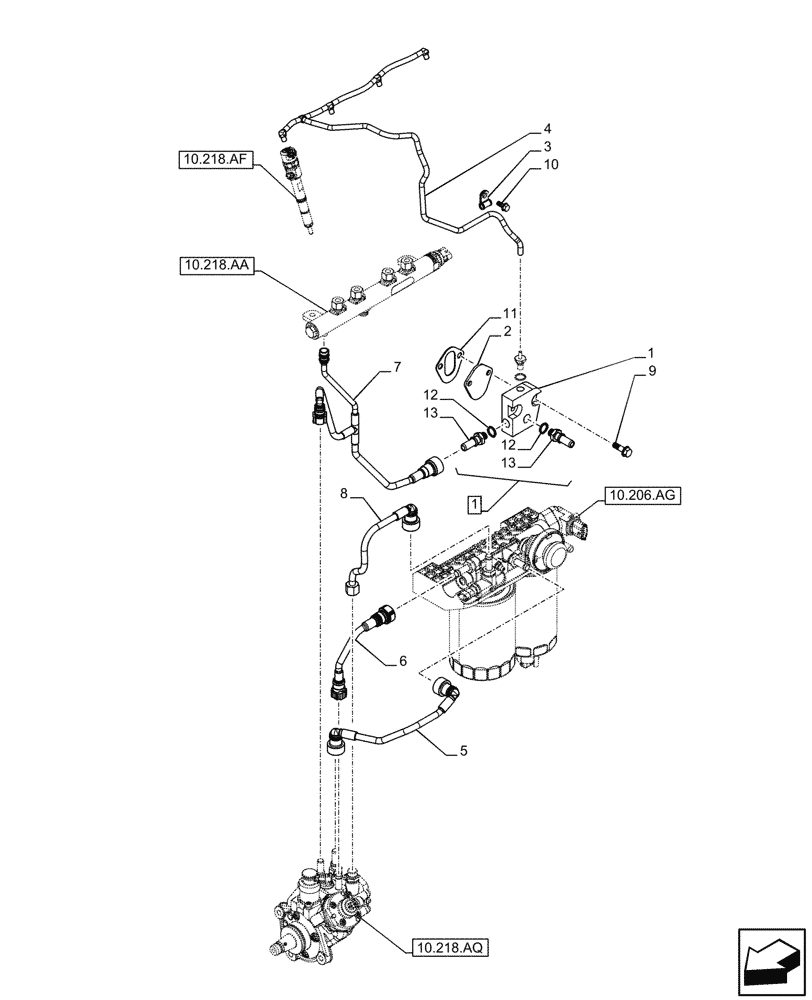 Схема запчастей Case IH F5GFL413A B021 - (10.218.AI) - FUEL LINES - FUEL INJECTION PUMP (10) - ENGINE