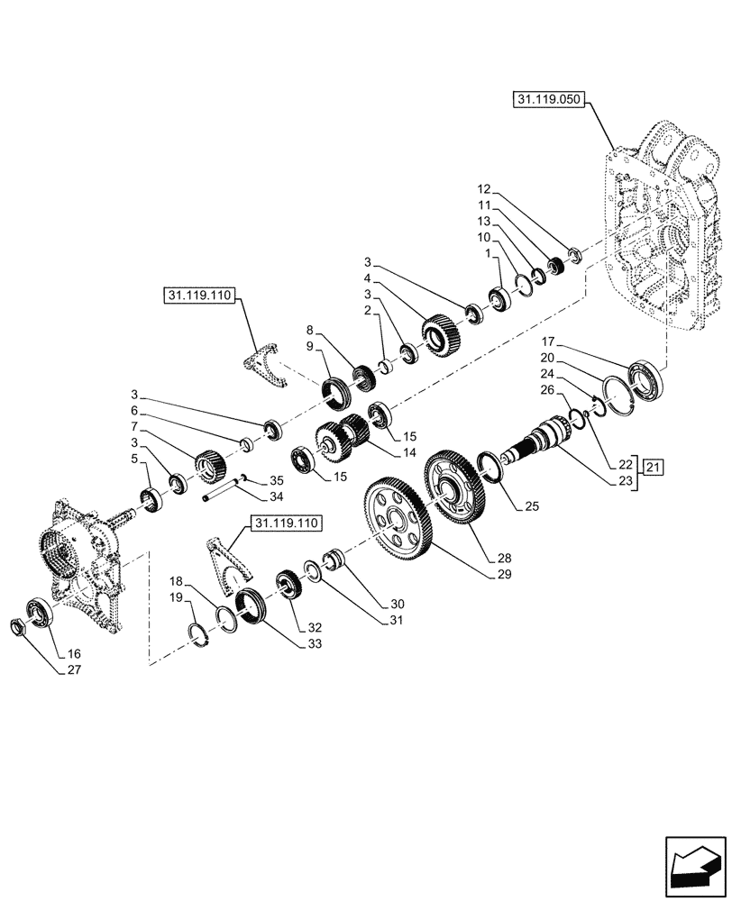 Схема запчастей Case IH OPTUM 270 CVT - (31.119.120) - VAR - 758794 - PTO 540/540E/1000/1000E RPM, DRIVEN SHAFT (31) - IMPLEMENT POWER TAKE OFF