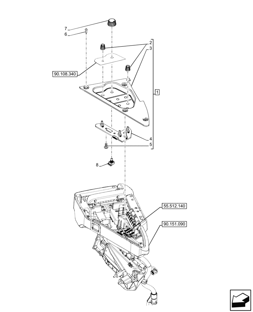 Схема запчастей Case IH OPTUM 270 CVT - (55.512.150) - ARMREST, ELECTRONIC, CONTROLS (55) - ELECTRICAL SYSTEMS