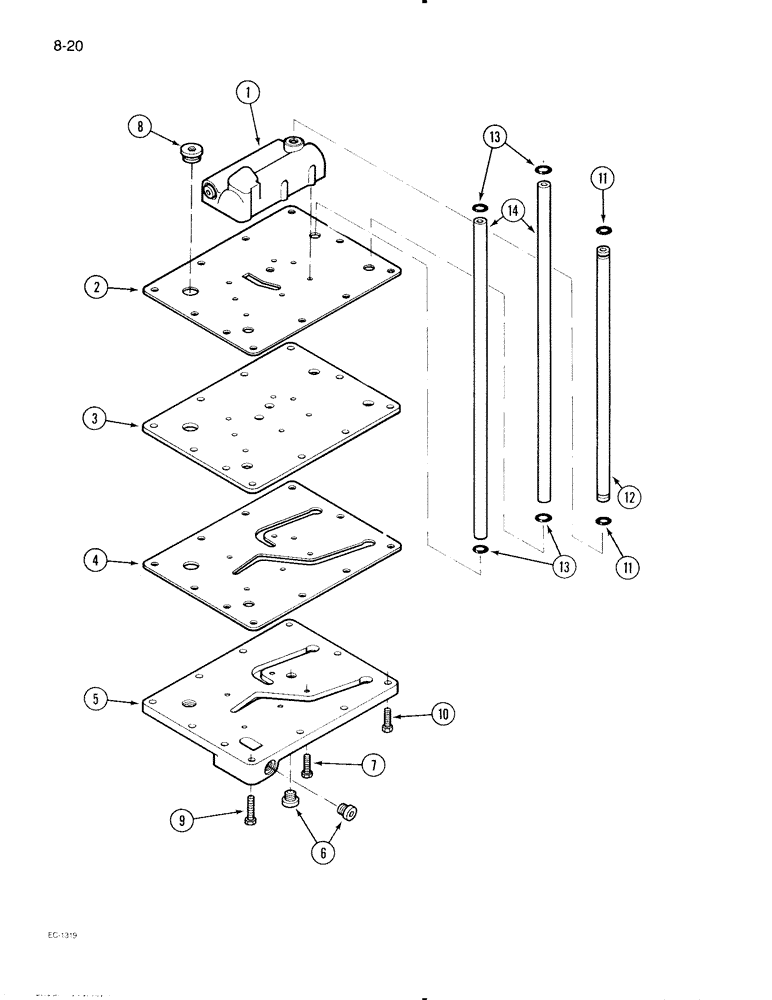 Схема запчастей Case IH 695 - (8-20) - REGULATOR VALVE MOUNTING PLATE, FORWARD AND REVERSE (08) - HYDRAULICS