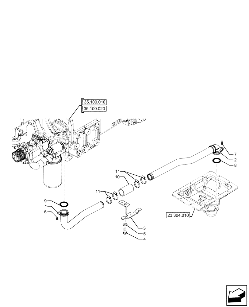 Схема запчастей Case IH FARMALL 110U - (35.100.050) - VAR - 334119, 390434 - HYDRAULIC LIFT, SUCTION PIPE (35) - HYDRAULIC SYSTEMS