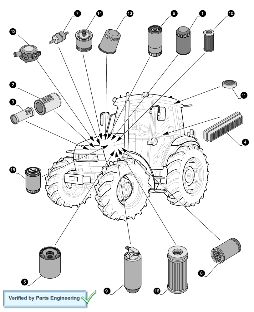 Схема запчастей Case IH FARMALL 90 - (0.05.4[01]) - MAINTENANCE PARTS - FILTERS (00) - GENERAL