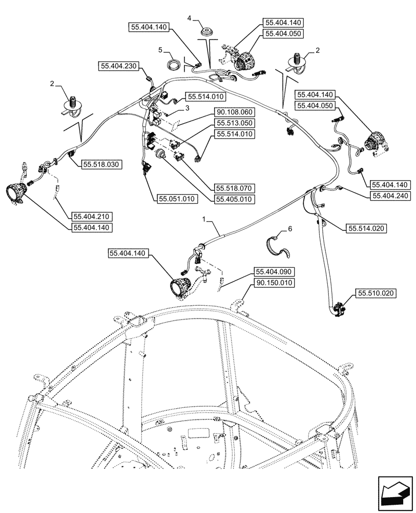 Схема запчастей Case IH FARMALL 120U - (55.510.010) - VAR - 331444, 332147, 335387, 336730, 339434, 391246 - CAB MAIN WIRE HARNESS (55) - ELECTRICAL SYSTEMS