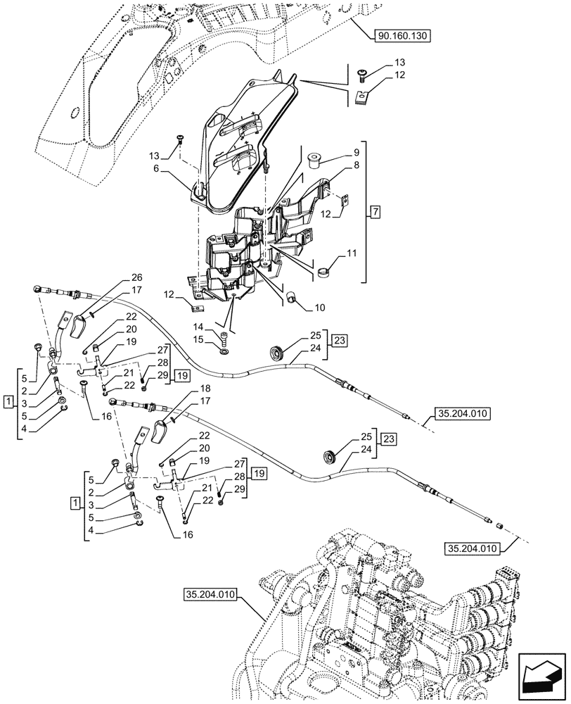 Схема запчастей Case IH FARMALL 120U - (35.204.060) - VAR - 330849, 338844, 390183 - 2 REMOTE CONTROL VALVES, REAR, CONTROL LEVER (35) - HYDRAULIC SYSTEMS