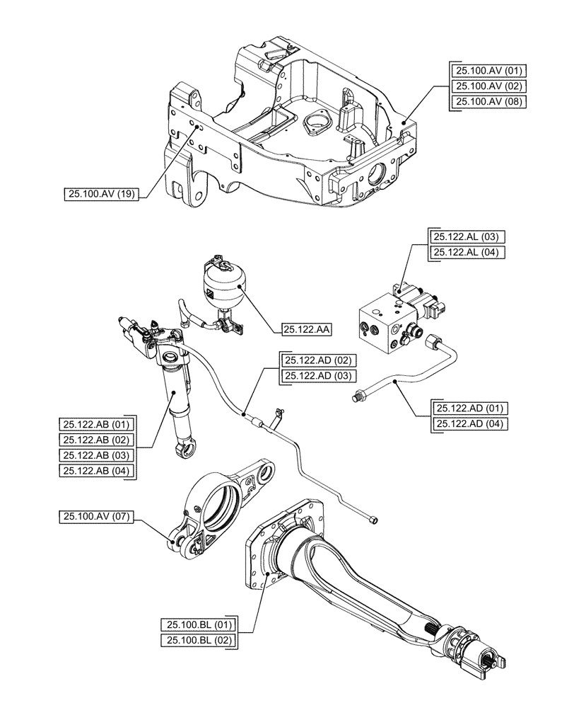 Схема запчастей Case IH PUMA 185 - (00.000.25[04]) - PICTORIAL INDEX - FRONT AXLE SYSTEM (00) - GENERAL & PICTORIAL INDEX