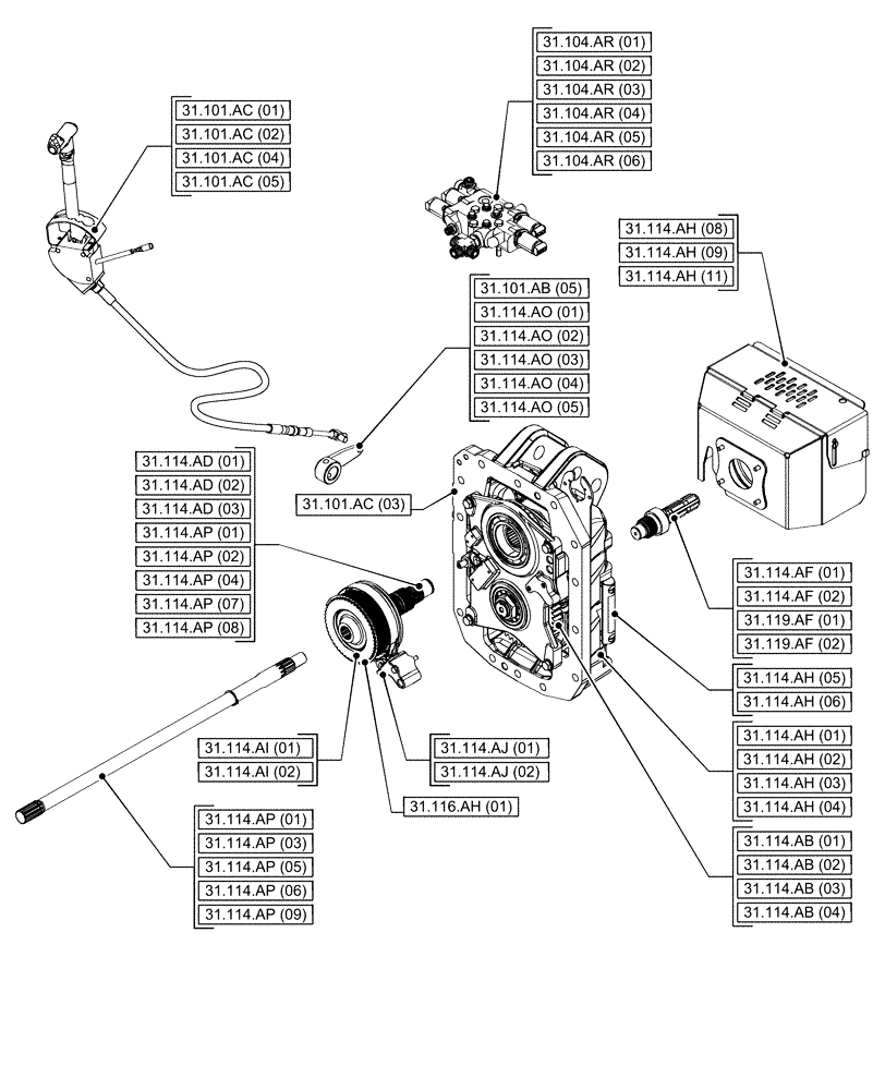 Схема запчастей Case IH PUMA 185 - (00.000.31[01]) - PICTORIAL INDEX - IMPLEMENT POWER TAKE OFF (00) - GENERAL & PICTORIAL INDEX