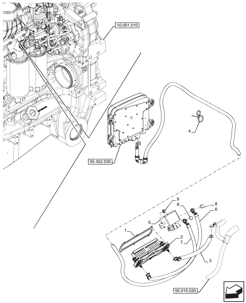 Схема запчастей Case IH OPTUM 270 CVT - (55.202.030) - COLD START SYSTEM, GRID HEATER (55) - ELECTRICAL SYSTEMS