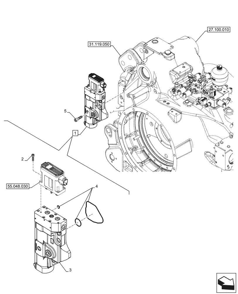 Схема запчастей Case IH OPTUM 270 CVT - (31.104.020) - VAR - 758794 - REAR PTO, ACTUATOR (31) - IMPLEMENT POWER TAKE OFF