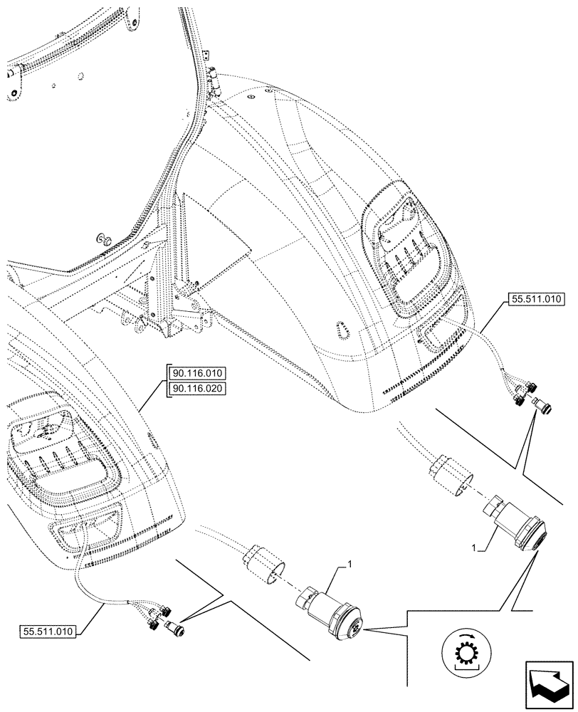 Схема запчастей Case IH OPTUM 300 CVT - (55.048.010) - VAR - 758033 - REAR FENDER, PTO, SWITCH (55) - ELECTRICAL SYSTEMS