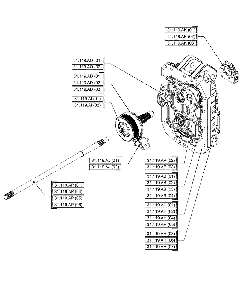 Схема запчастей Case IH PUMA 185 - (00.000.31[02]) - PICTORIAL INDEX - IMPLEMENT POWER TAKE OFF (00) - GENERAL & PICTORIAL INDEX
