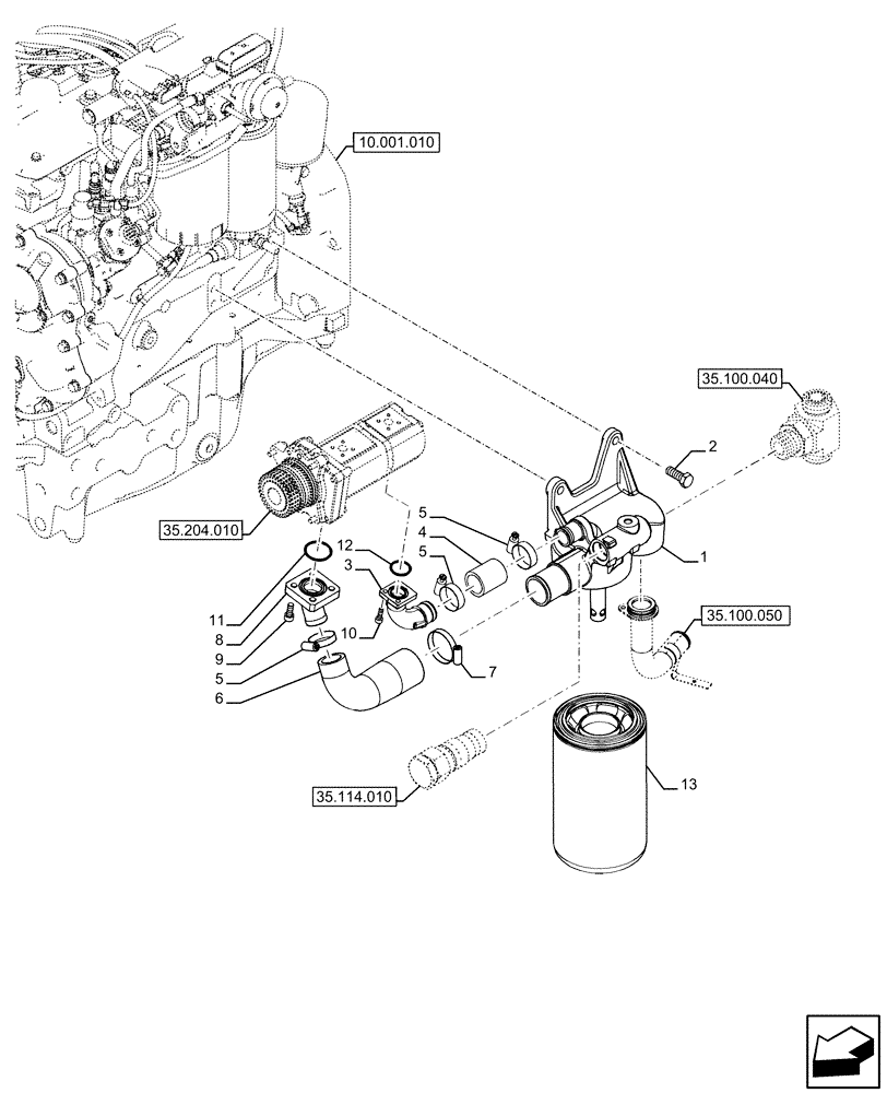 Схема запчастей Case IH FARMALL 120U - (35.100.010) - VAR - 390434 - FILTER, SUCTION PIPE (35) - HYDRAULIC SYSTEMS