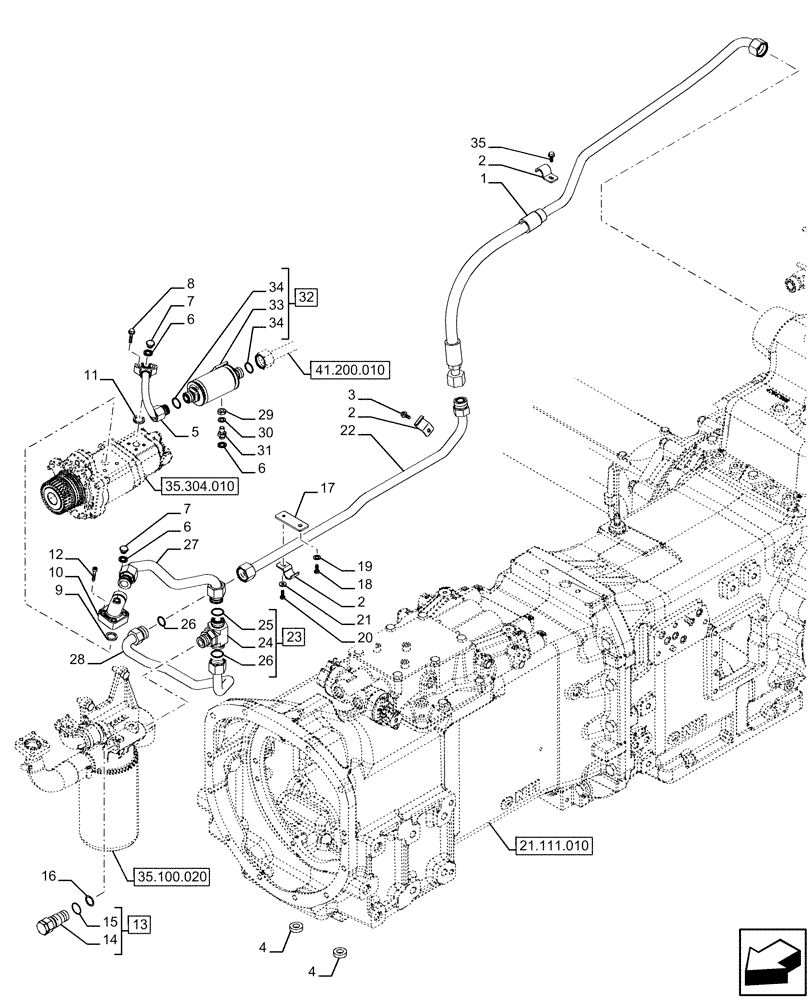 Схема запчастей Case IH FARMALL 120U - (35.100.040) - VAR - 334119 - HYDRAULIC LIFT, PIPE (35) - HYDRAULIC SYSTEMS