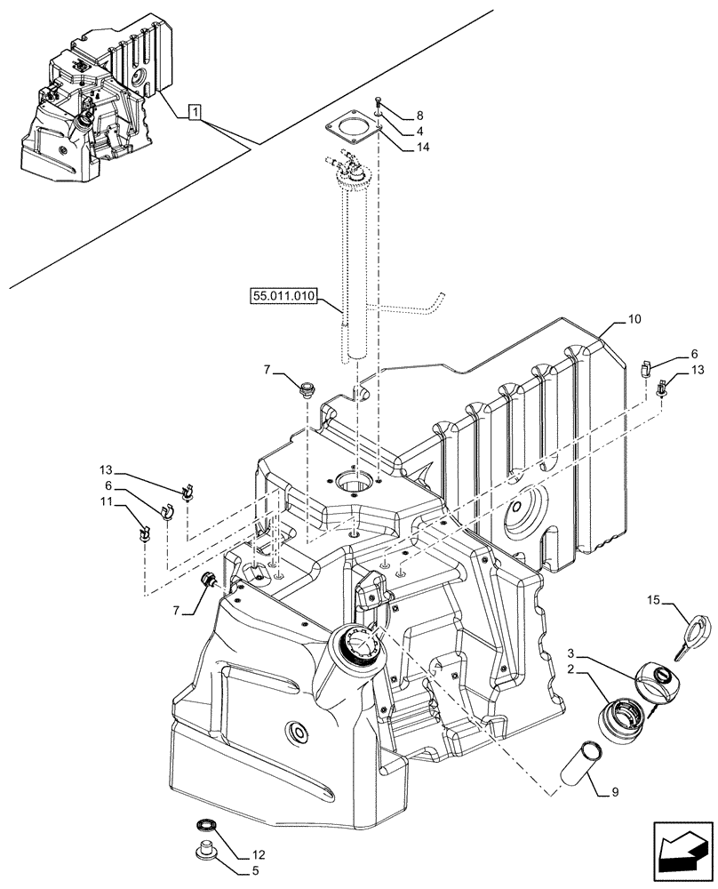 Схема запчастей Case IH FARMALL 120U - (10.216.030) - VAR - 336763, 336764 - FUEL TANK, W/ LOCKABLE FUEL CAP (10) - ENGINE