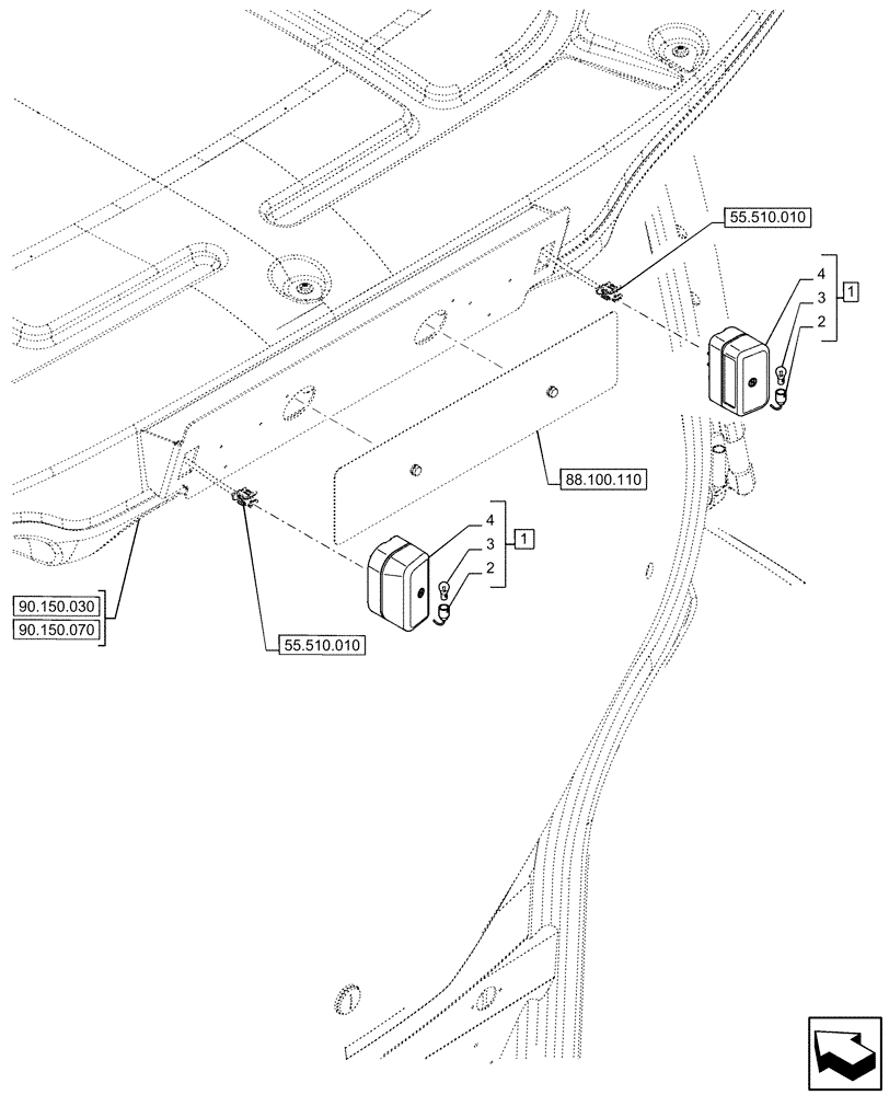 Схема запчастей Case IH OPTUM 300 CVT - (55.404.220) - LICENSE PLATE LIGHT (55) - ELECTRICAL SYSTEMS