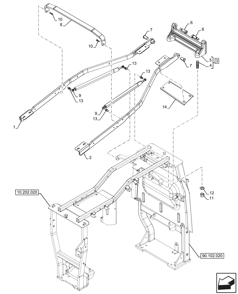 Схема запчастей Case IH OPTUM 270 CVT - (90.102.030) - VAR - 391215, 391216, 391217, 758207, 758208, 758209, 758210, 758211 - ENGINE HOOD, SUPPORT (90) - PLATFORM, CAB, BODYWORK AND DECALS