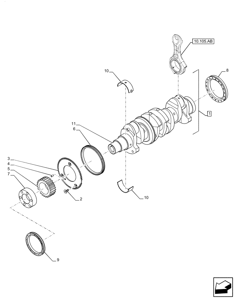 Схема запчастей Case IH F5GFL413A B021 - (10.103.AA) - CRANKSHAFT ASSEMBLY (10) - ENGINE