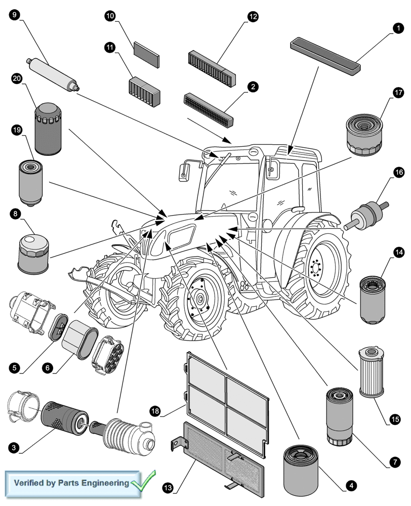 Схема запчастей Case IH FARMALL 85N - (0.05.4[01]) - MAINTENANCE PARTS - FILTERS (00) - GENERAL